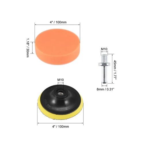 Miniatura 2 de uxcell Kit de almohadilla de pulido de taladro de espuma de 4 pulgadas, 5 almohadillas de esponja planas, 1 almohadilla de respaldo de gancho