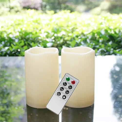 Miniatura 9 de 3"X3" Paquete de 4 Velas LED para Exteriores Operadas a Pilas, Velas de Pilar sin Llama Impermeables con Temporizador, Luces LED Parpadeantes