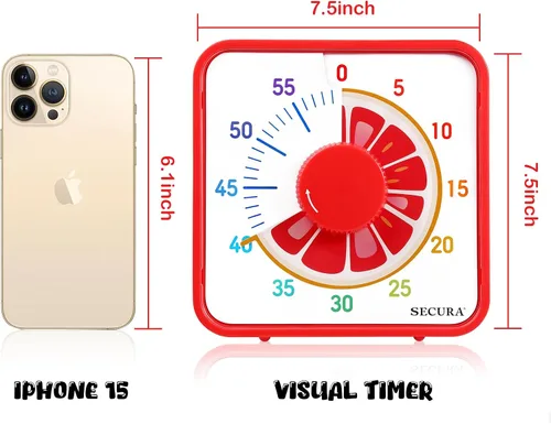Miniatura 6 de Secura Temporizador Visual de Frutas de 7.5 Pulgadas para Niños, Temporizador de Cuenta Regresiva de 60 Minutos para Aula o Cocina, Reloj
