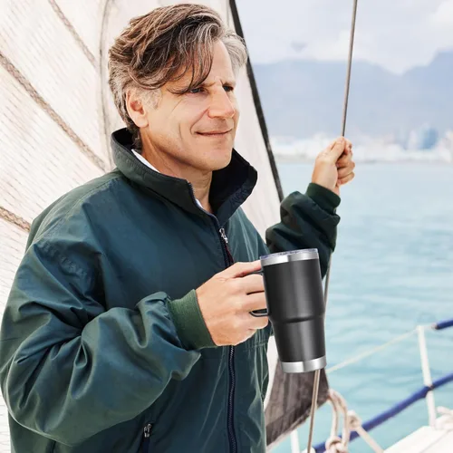 Miniatura 5 de Vaso térmico de acero inoxidable de 20 oz con asa, envase a granel, vasos termales metálicos aislados, taza de café de viaje con asa, vaso de doble