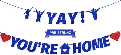 Miniatura 9 de Cartel preencordado "Yay! You're Home", decoración de bienvenida para el hogar con purpurina para el ejército militar, fiesta de regreso a casa
