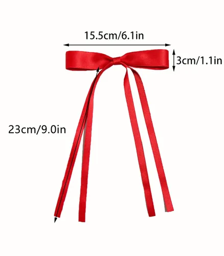 Miniatura 6 de Clips de pelo con borlas y moño para mujer - 4 piezas de pasadores con colas largas en negro, rojo, blanco y azul marino Negro Rojo Blanco Marina