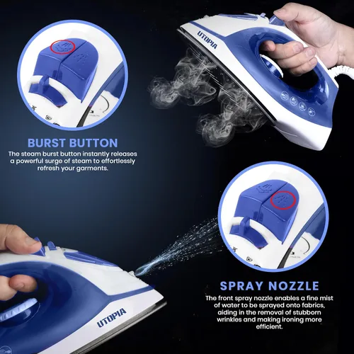 Miniatura 5 de Utopia Home Plancha de vapor para ropa con suela antiadherente, plancha de ropa de 1200 W con control de termostato ajustable, protección