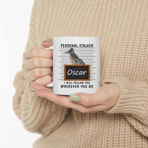 Miniatura 3 de Personal Stalker I Will Follow You Roadrunner - Taza de café con nombre personalizado, taza de cerámica blanca, 11 onzas