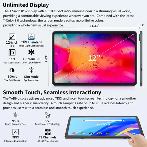 Miniatura 3 de Tableta Android 15 de 12 pulgadas, tableta Android mejorada 2026 con teclado, 24GB RAM+256GB ROM (expansión 1TB), Octa-Core, pantalla 2K 2000x1200
