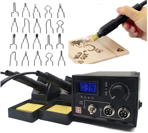 Miniatura 4 de ele ELEOPTION Kit de herramientas de manualidades de doble boca para pirografía de 110 V, kit de máquina de pirografía láser multifunción con 2 110V