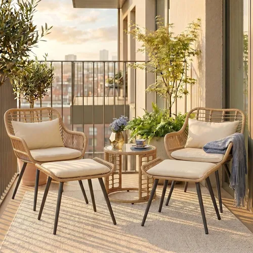 Miniatura 8 de JOIVI Juego de 3 piezas para patio bistró, juego de patio al aire libre de mimbre con asiento cómodo mejorado, mesa auxiliar redonda de cristal