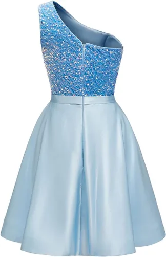Miniatura 4 de Tianzhihe Vestidos de lentejuelas brillantes de un hombro para adolescentes, vestidos cortos de graduación 2023, vestidos formales de fiesta