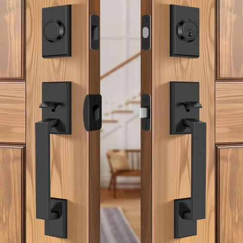 Juego de cerraduras dobles para puerta delantera, manija de puerta delantera con llave con maniquí, palanca cuadrada resistente para puerta y