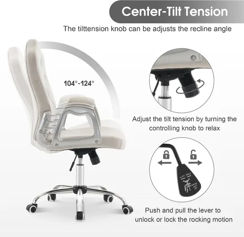 Miniatura 6 de BarberPub Silla ajustable para oficina en casa, silla de trabajo con soporte lumbar, bonita estación giratoria de uñas, ergonómica con reposabrazos