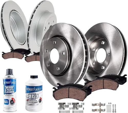 Miniatura 28 de Detroit Axle - Rotores de freno delanteros y traseros de 12.99 pulgadas (12.008 in) y pastillas de cerámica de repuesto para Chevy Avalanche 1500
