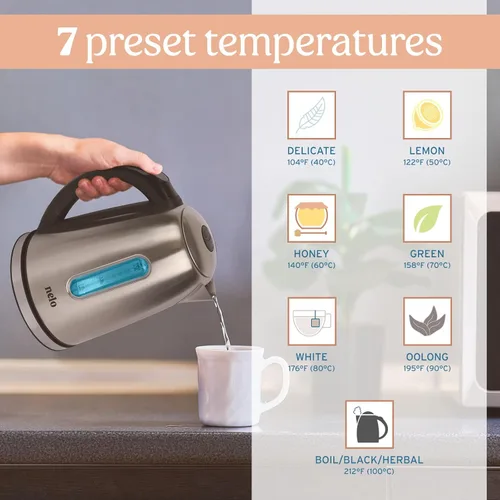 Miniatura 6 de NELO Hervidor eléctrico con 7 ajustes preestablecidos de control de temperatura, pantalla digital de temperatura, luces indicadoras LED