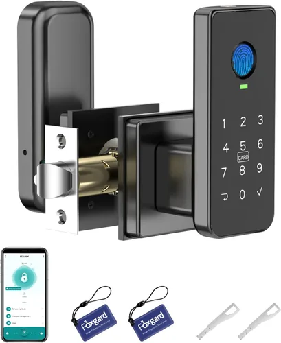 Foxgard - Cerradura de puerta con huella dactilar – Cerradura inteligente biométrica 5 en 1 con teclado, control por aplicación, llave,