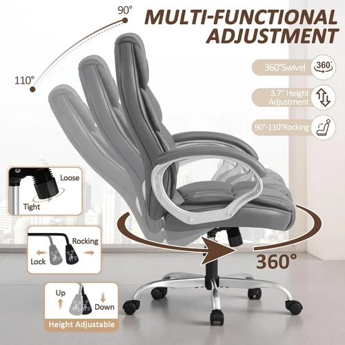 Miniatura 4 de Homall Silla de Oficina de Respaldo Alto Silla de Computadora Silla de Escritorio, Cuero PU Altura Ajustable Silla Ejecutiva Giratoria de Tarea Gris