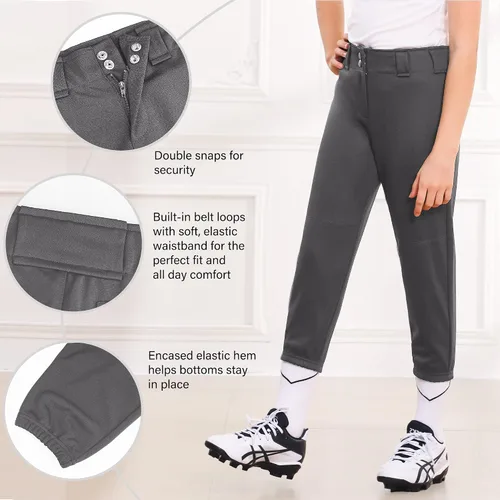 Miniatura 4 de Stelle Pantalones de sóftbol para niñas, pantalones de béisbol para jóvenes, pantalones de lanzamiento rápido con bolsillos, camiseta para niños