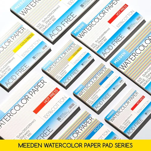 Miniatura 5 de Bloque de papel para acuarela MEEDEN, papel de acuarela 100% algodón de 20 hojas, 140 lb/300 gsm, papel de arte sin ácidos para acuarela, gouache