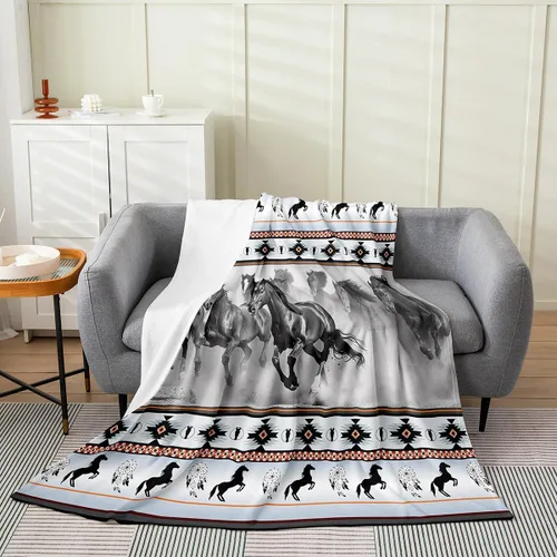 Miniatura 31 de Manta azteca con diseño tribal africano, con diseño de animales de granja, manta mullida con diseño de animales de granja y atrapasueños de tribu