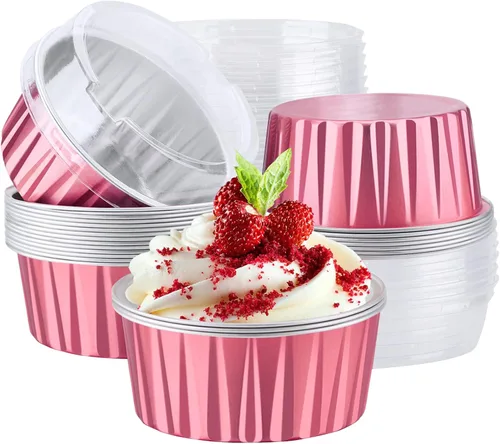 Miniatura 8 de EUSOAR Moldes de aluminio para magdalenas de varios colores, moldes de aluminio de 5 onzas para hornear, recipientes de postre con tapas, tazas de 5