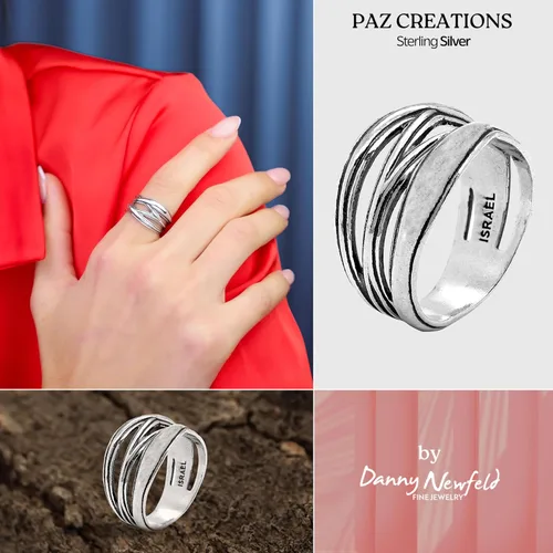 Miniatura 4 de Paz Creations - Anillo de plata de ley 925 para mujer, diseño artesanal hecho a mano, chapado en plataoro