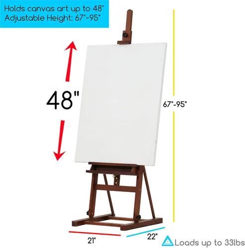Miniatura 2 de MEEDEN Caballete de pintura artística de 67 a 95 pulgadas de alto, sostiene el lienzo de hasta 48 pulgadas, soporte de caballete de madera de haya