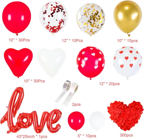 Miniatura 4 de Kit de guirnalda de arco de globos para el día de San Valentín, globos de corazón de confeti rojo y blanco con globo de amor de 40 pulgadas, 300