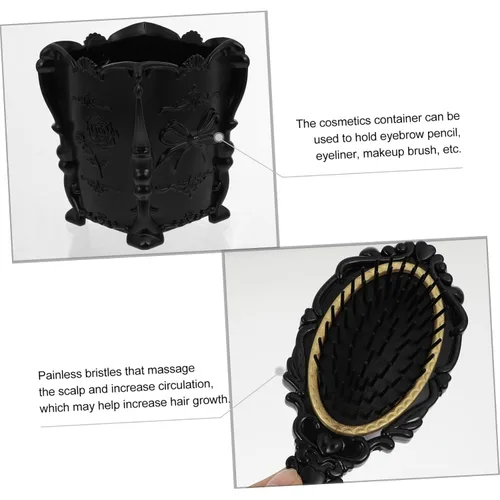 Miniatura 7 de WOONEKY Juego de cepillo de pelo negro vintage de 5 piezas con soporte de almacenamiento de peine