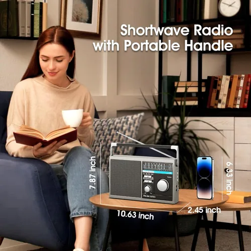 Miniatura 7 de Radio AM FM portátil, radio transistor de onda corta con la mejor recepción, funciona con pilas o alimentación de CA retro con altavoz Bluetooth