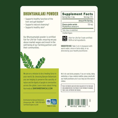 Miniatura 3 de Banyan Botanicals Polvo de Bhumyamalaki - Suplemento orgánico para la salud del hígado* - Phyllanthus spp. - para la desintoxicación natural