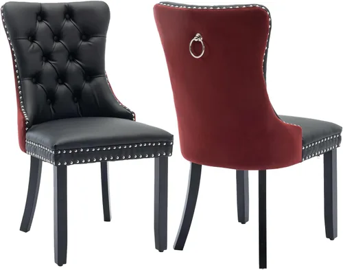 Miniatura 63 de Shenyon Juego de 2 Sillas de Comedor de Terciopelo Gris, Sillas de Comedor Tapizadas con Ribete de Anilla Trasera y Patas de Madera Maciza, Sillas