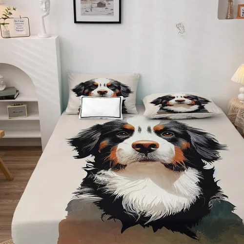 Miniatura 3 de Bernese Mountain Dog Sábanas tamaño individual – Sábanas de microfibra suave y bolsillo profundo y sábanas estampadas sin arrugas, 3 piezas