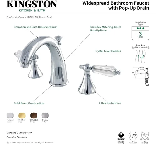 Miniatura 9 de Aqua Eden KS2972WLL - Grifo de baño de 8 pulgadas, latón pulido