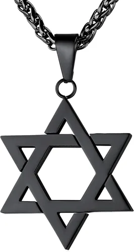 U7 - Collar con Estrella de David para hombres y mujeres, dije hexagonal de acero inoxidable con cruz/piedra de rubí/collares clásicos judíos de