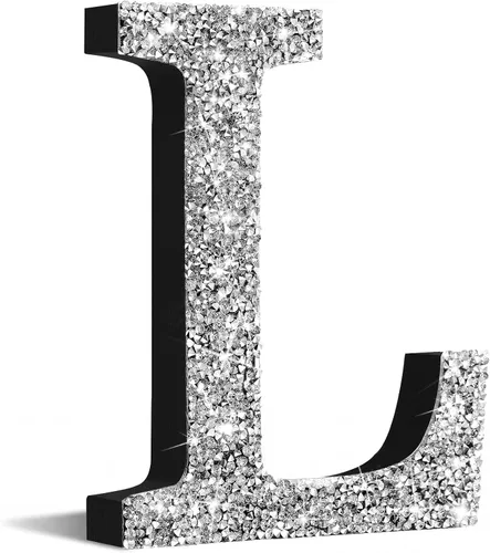 Miniatura 66 de Qunclay Letras brillantes de cristal plateado de 5.7 pulgadas, decoración de diamantes triturados, letra de madera con purpurina con tornillo