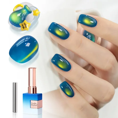 Miniatura 41 de Double Rhythm Esmalte de gel Jelly Glass de ojo de gato con imán, 0.5 onzas líquidas, brillo holográfico, brillante, translúcido