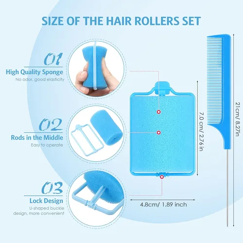 Miniatura 2 de Syhood 12 rodillos de esponja de espuma jumbo de 1.89 pulgadas, rizadores suaves para dormir, rodillos de espuma grandes flexibles y peine de cola