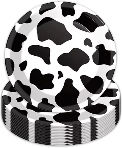 50 platos con estampado de vaca, platos de papel de vaca de 9 pulgadas, suministros de fiesta de safari en la selva, platos de fiesta con temática