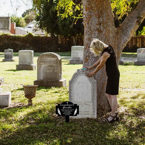 Miniatura 3 de Decoraciones de tumbas para cementerio, estacas conmemorativas, estaca de metal impermeable para condolencias y placa conmemorativa para exteriores