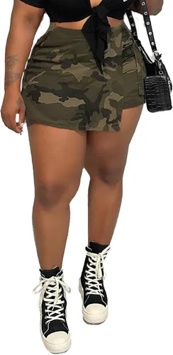 Vakkest Pantalones cortos tipo cargo de camuflaje para mujer, casuales, de cintura alta, para verano, estampado de camuflaje, pantalones cortos con