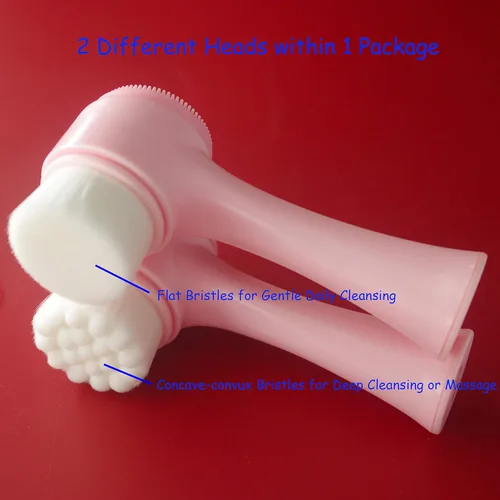 Miniatura 3 de Paquete de 2 cabezales diferentes, cerdas de fibra extra suaves de doble cara y almohadilla de silicona, cepillo de limpieza facial manual
