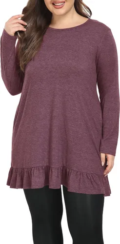 Miniatura 2 de Shiaili Túnica larga de talla grande para mujer, camisas con dobladillo con volantes para leggings