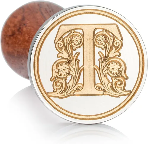 Miniatura 60 de Sello de cera Mceal, sello grande de 1 1/5"(30mm) de diámetro, cabeza de latón plateado con mango de madera, serie de letras de la A a la Z