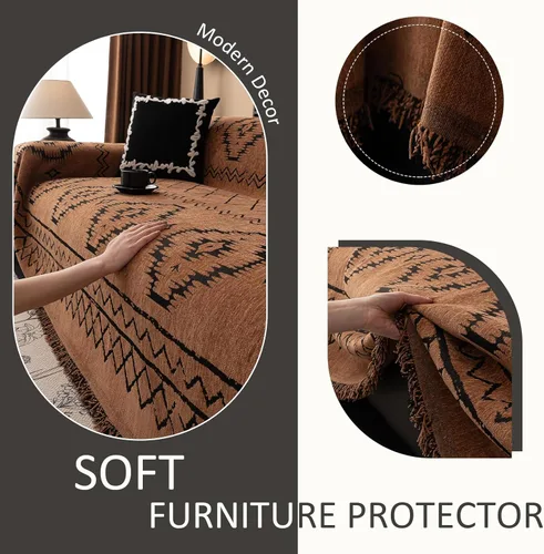Miniatura 6 de VClife Fundas de sofá bohemio de felpilla para sofá seccional, fundas de sofá suaves y antideslizantes para sofá de 2 cojines, protector de muebles