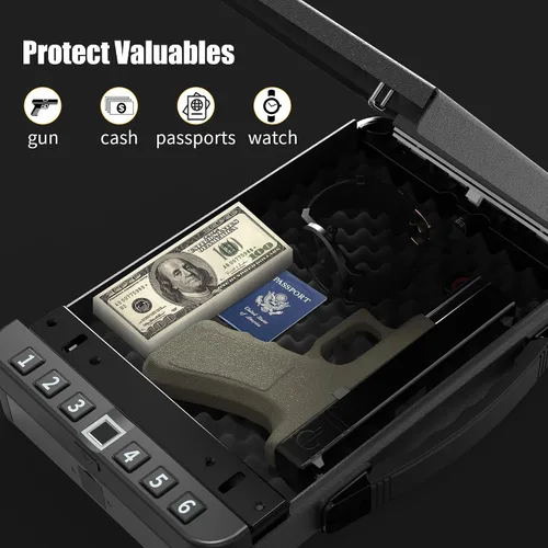 Miniatura 3 de Caja fuerte para pistola, caja de seguridad biométrica de acceso rápido, se adapta a la mayoría de pistolas para entusiastas de los viajes, caja