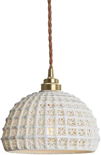 Lámpara colgante retro de granja con pantalla de cerámica blanca, accesorios de iluminación de techo para cocina, isla, dormitorio, sala de estar,