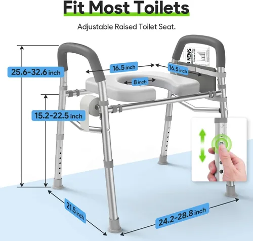 Miniatura 3 de Asiento de inodoro elevado con asas, marco de seguridad médica resistente de 400 libras, asistencia de baño para personas mayores, discapacitados