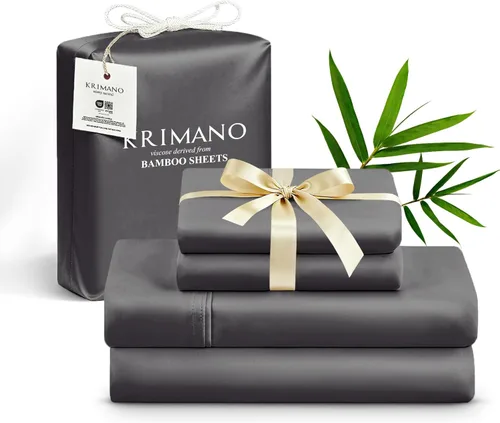 Miniatura 15 de Juego de sábanas tamaño King, sábanas de viscosa de bambú para cama, juego de 4 piezas, 100% viscosa derivada de bambú, lujo sedoso y refrescante