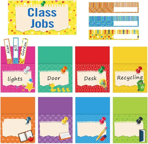 Miniatura 9 de Zonon Class Jobs Tablero de Anuncios Colorido para Trabajos de Clase Conjunto de Gráfico de Bolsillos Ayudante del Maestro Decoración de Pizarra