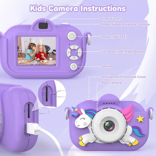 Miniatura 6 de Cámara para Niños Juguetes para Niños Pequeños para Niñas y Niños de 3-12 Años, Cámara de Video Digital para Niños, Regalos de Juguetes de Navidad