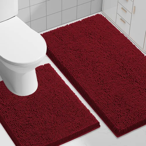 Miniatura 75 de Smiry Juego de 2 alfombras de baño, felpilla suave y absorbente, lavable a máquina, antideslizantes, para bañera, ducha y suelo
