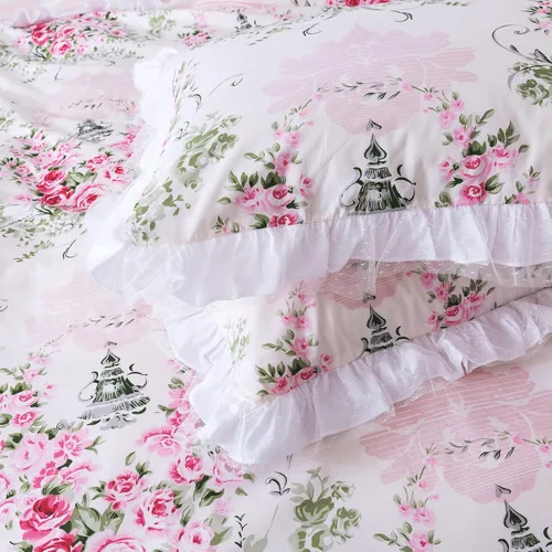 Miniatura 6 de FADFAY, Juego de ropa de cama romántica con estampado de flores, juego de cama rural rústico, funda de edredón con volantes de encaje de princesa